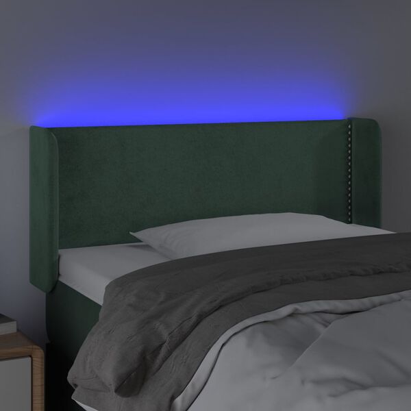 vidaXL Tăblie de pat cu LED, verde &icirc;nchis, 93x16x78/88 cm, catifea