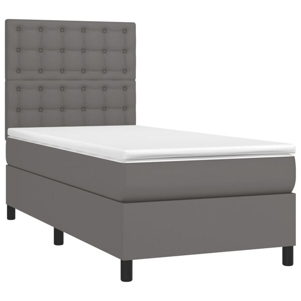 vidaXL Pat box spring cu saltea, gri, 80x200 cm, piele ecologică