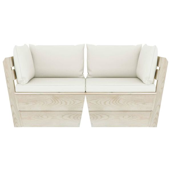 vidaXL Canapea grădină 2 locuri din paleți, cu perne, lemn de molid