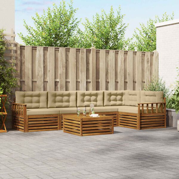 vidaXL Set de canapele de exterior cu pernă 6 pcs Natural și Bej