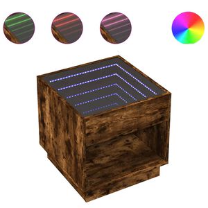 vidaXL Măsuță de cafea cu LED infinity, stejar fumuriu, 50x50x50 cm