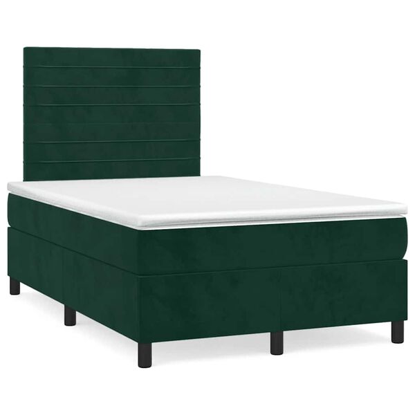vidaXL Pat box spring cu saltea, verde &icirc;nchis, 120x200 cm, catifea