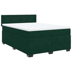 vidaXL Pat box spring cu saltea, verde &icirc;nchis, 140x200 cm, catifea