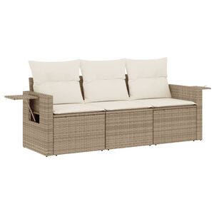 vidaXL Set canapele de grădină, 3 piese, cu perne, bej, poliratan