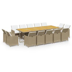 vidaXL Set mobilier de exterior cu perne, 15 piese, bej, poliratan