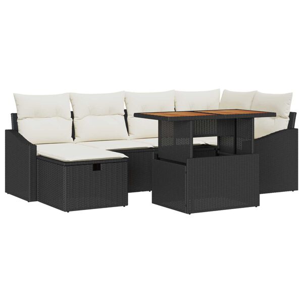 vidaXL Set de canapele pentru grădină cu pernă 7 pcs Negru Rattan poli