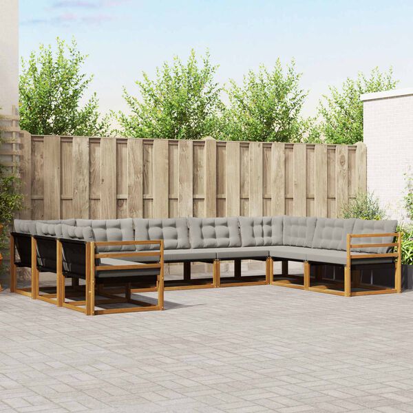 vidaXL Set de canapele de exterior 9 pcs Gri natural și deschis