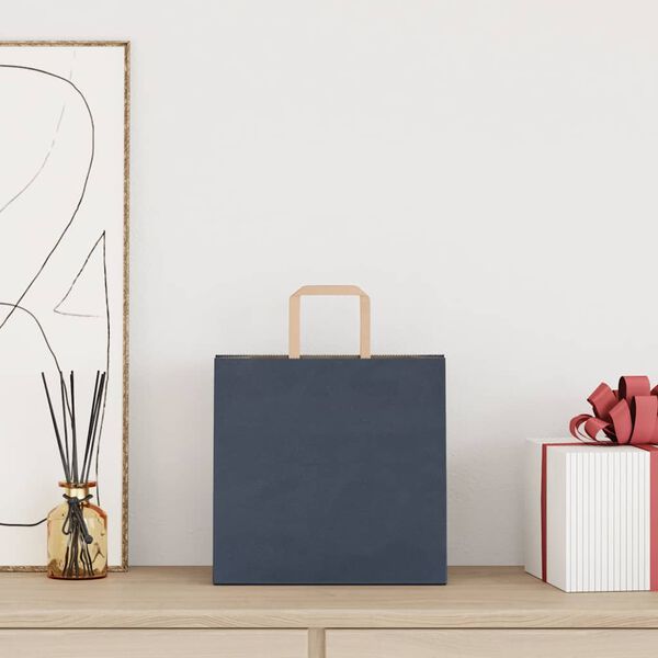 vidaXL Saci de h&acirc;rtie 50 buc cu m&acirc;nere Albastru 26x17x25 cm