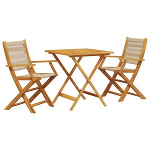 vidaXL Set mobilier bistro, 3 piese, bej, polipropilenă și lemn masiv