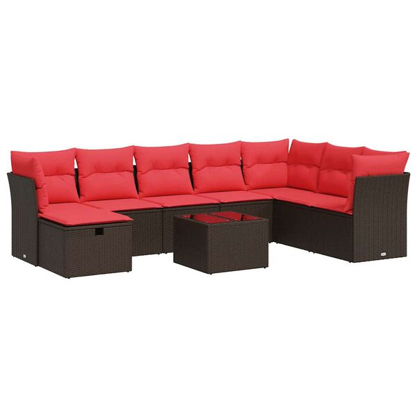 vidaXL Set canapele de grădină cu perne, 9 piese, maro, poliratan