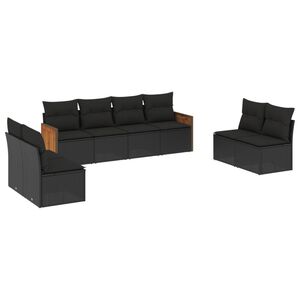 vidaXL Set mobilier de grădină cu perne, 8 piese, negru, poliratan