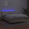 vidaXL Pat cu arcuri, cu saltea & LED, crem, 140x190 cm, piele eco