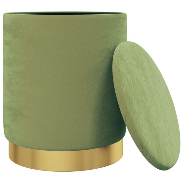 vidaXL Taburet depozitare rotund, verde muştar, catifea 31 x 37 cm