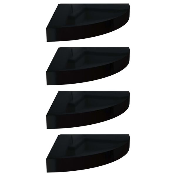 vidaXL Rafturi de colț, 4 buc., negru extralucios, 25x25x3,8 cm, MDF