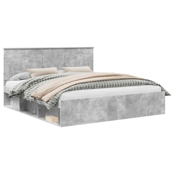 vidaXL Cadru de pat cu headboard Beton 200 x 200 cm Lemn de pin masiv