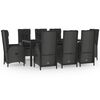 vidaXL Set mobilier de grădină cu perne, 9 piese, negru/gri, poliratan