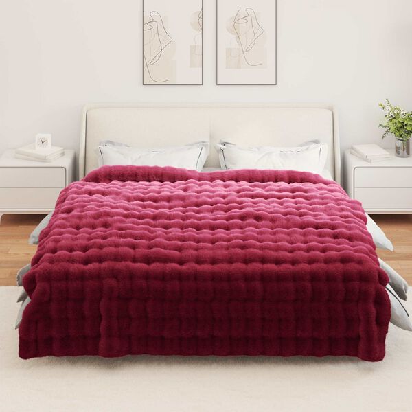 vidaXL Pătură din Blană sintetică de Iepure Roșu Bordeaux 240 x 270 cm