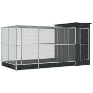 vidaXL Volieră cu extensie argintie 416x203x216 cm oțel