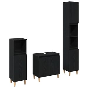 vidaXL Set de mobilier pentru baie Pe perete cu ușă 3 pcs Stejar Negru