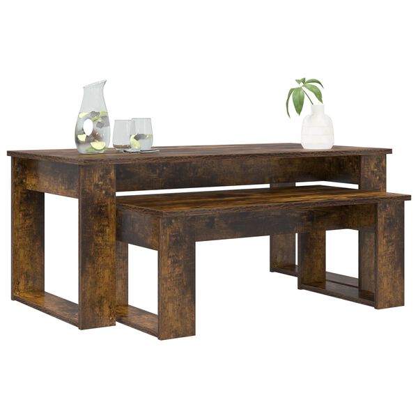 vidaXL Set de măsuțe de cafea 2 pcs Stejar fumuriu Lemn compozit