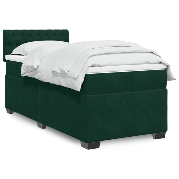 vidaXL Pat box spring cu saltea, verde &icirc;nchis, 100x200 cm, catifea