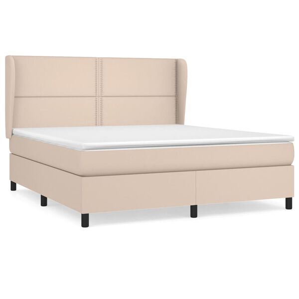 vidaXL Pat box spring cu saltea, cappuccino, 180x200cm piele ecologică