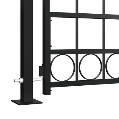 vidaXL Poartă de gard cu vârf arcuit și 2 stâlpi, negru, 105 x 204 cm