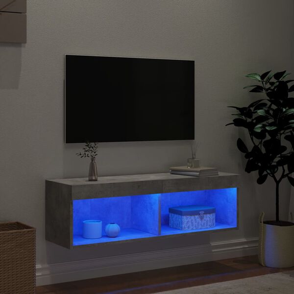 vidaXL Comodă TV cu lumini LED, gri beton, 100x30x30 cm