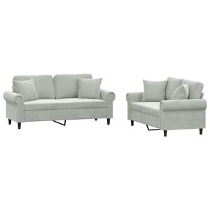 vidaXL Set canapea cu perne, 2 piese, gri deschis, catifea