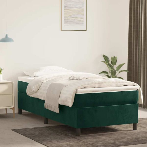 vidaXL Pat box spring cu saltea, verde &icirc;nchis, 80x200 cm, catifea