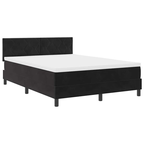 vidaXL Pat cu arcuri cu saltea cu headboard Negru 140 x 190 cm Catifea