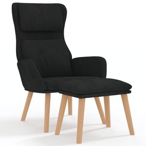 vidaXL Scaun de relaxare cu taburet, negru, catifea