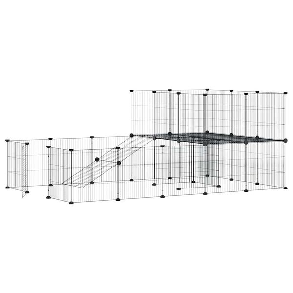 vidaXL Cușcă animale de companie cu ușă 36 panouri negru 35x35 cm oțel
