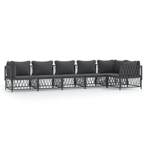vidaXL Set mobilier de grădină, 6 piese, cu perne, antracit, oțel