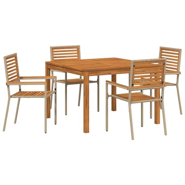 vidaXL Set de masă pentru grădină 5 pcs Bej Rattan poli