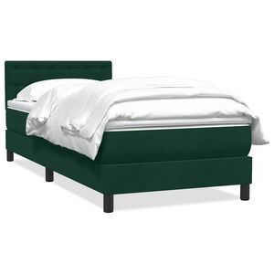 vidaXL Pat box spring cu saltea, verde &icirc;nchis, 80x220 cm, catifea