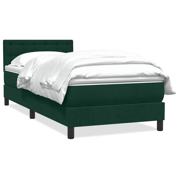 vidaXL Pat box spring cu saltea, verde &icirc;nchis, 80x220 cm, catifea