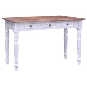 vidaXL Birou cu sertare, alb, 117x57x75 cm, lemn masiv de mahon