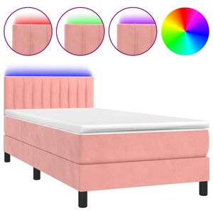 vidaXL Pat continental cu saltea & LED, roz, 80x200 cm, catifea