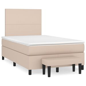 vidaXL Pat box spring cu saltea, cappuccino, 120x200cm piele ecologică