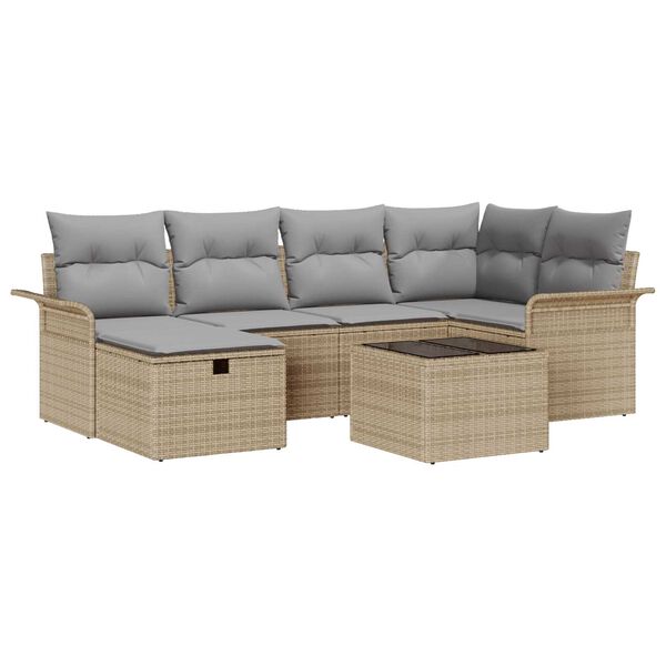 vidaXL Set de canapele pentru grădină cu pernă 7 pcs Rattan poli