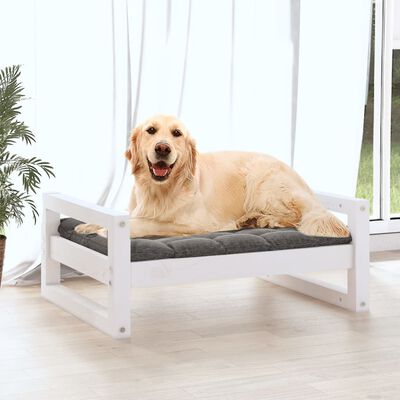 vidaXL Pat pentru câini, alb, 75,5x55,5x28 cm, lemn masiv de pin