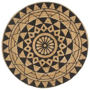 vidaXL Covor manual cu imprimeu negru, 120 cm, iută