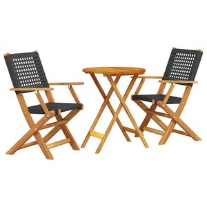 vidaXL Set mobilier bistro, 3 piese, negru, poliratan și lemn masiv