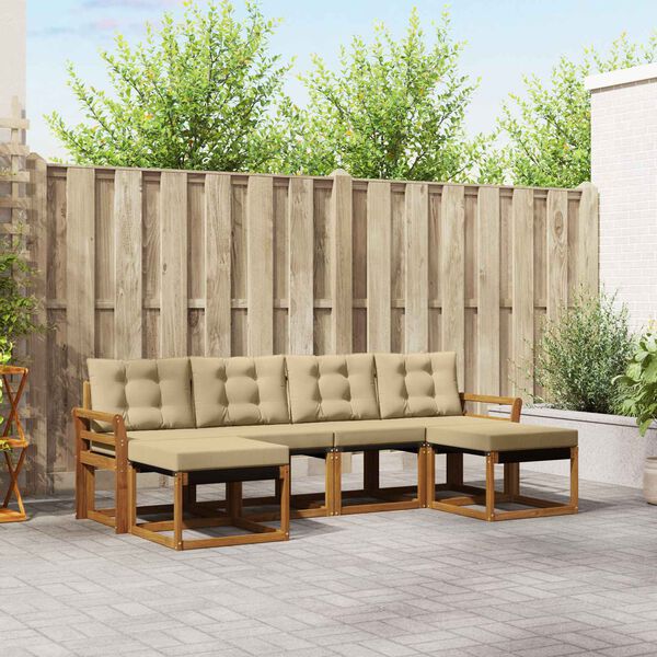 vidaXL Set de canapele de exterior cu pernă 6 pcs Natural și Bej