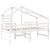 vidaXL Pat etajat cu scară și acoperiș, alb, 90x190 cm, lemn masiv pin