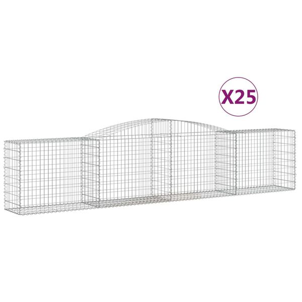 vidaXL Coșuri gabion arcuite 25 buc, 400x50x80/100 cm, fier galvanizat