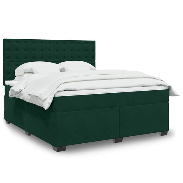 vidaXL Pat box spring cu saltea, verde &icirc;nchis, 180x200 cm, catifea