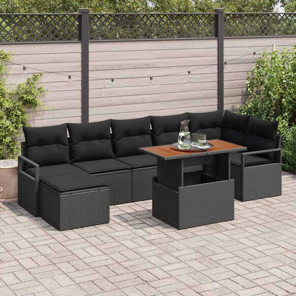 vidaXL Set de canapele pentru grădină 8 pcs Negru Rattan poli