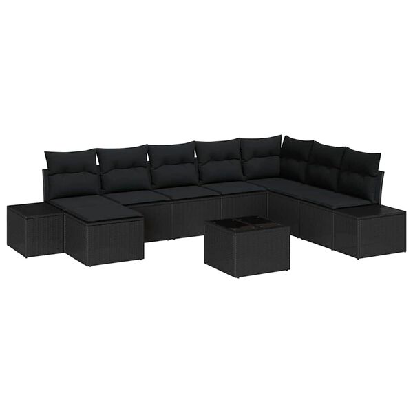 vidaXL Set de canapele pentru grădină cu pernă 8 pcs Negru poliratan